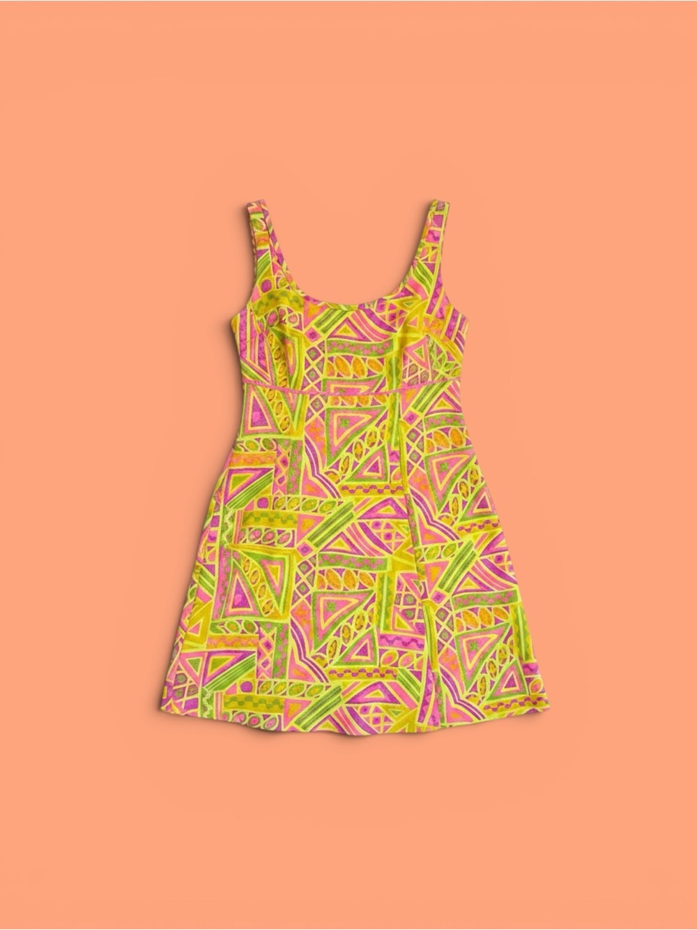 Vintage Neon Pink and Lime Geometric Summer Romper